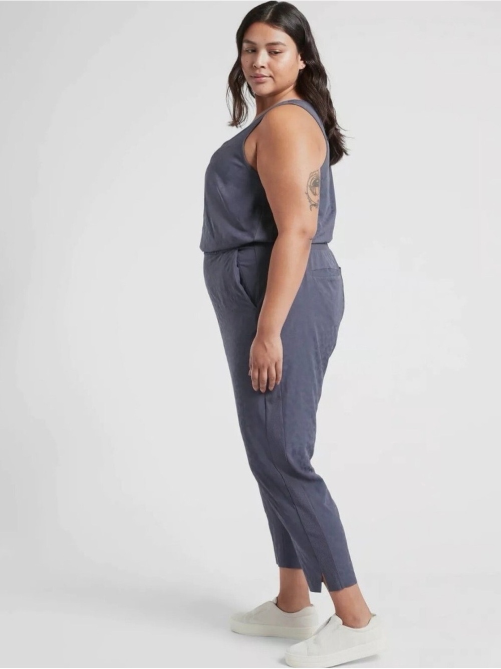 ATHLETA Brooklyn Textured Jumpsuit Blue Gray Leopard Print Size 16 NWT